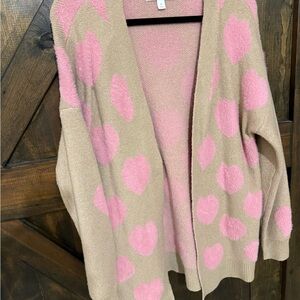 Charming Pink Heart Women's Cardigan